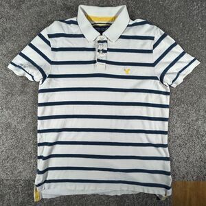 American Eagle "The Eagle Polo"  Mens Large White Striped Blue y2k Preppy